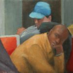 painting of people on train
